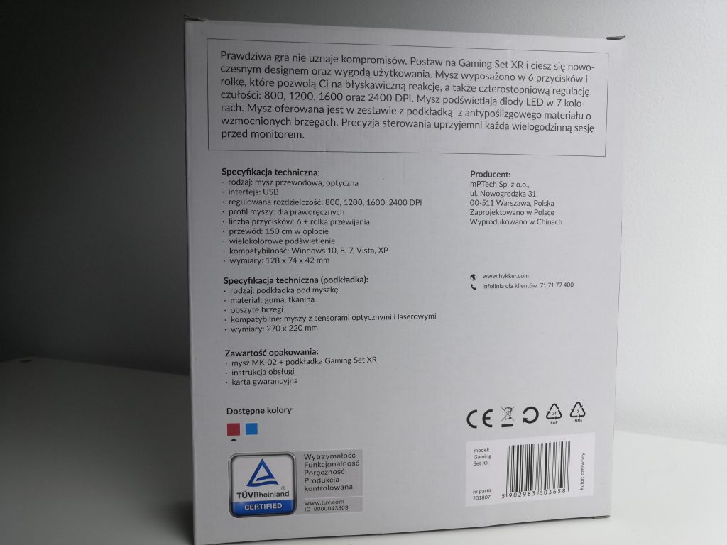 Mysz LED + podkładka Gaming Set XR od HYKKER 22 IMG 20181201 101426