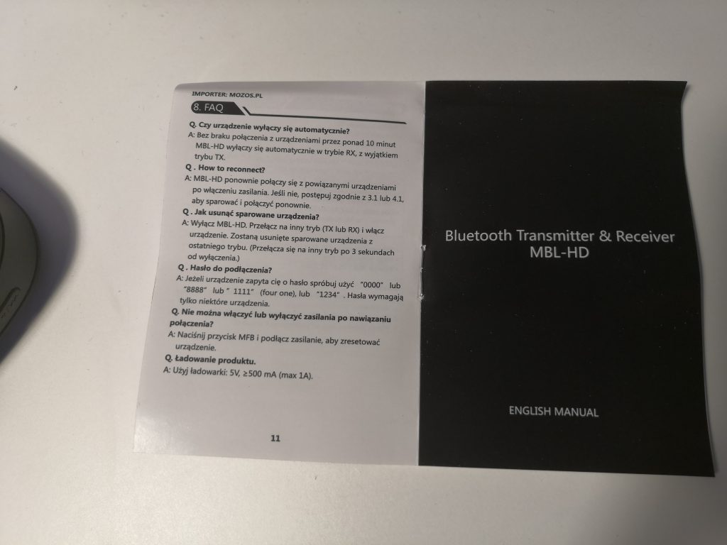 Transmiter nadajnik i odbiornik Bluetooth | Mozos MBL-HD 44 IMG 20190222 152045