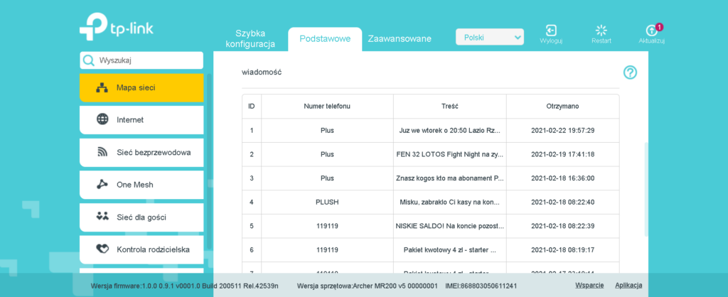 Bezprzewodowy router 4G LTE i trochę test internetu mobilnego... 54 mr200 sms