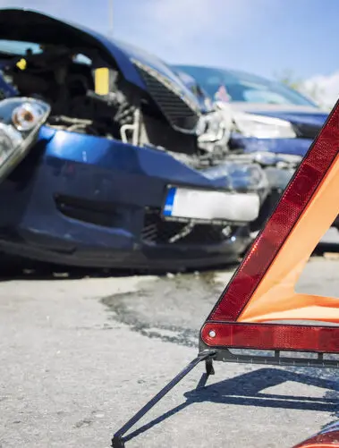 Road accident with smashed cars.