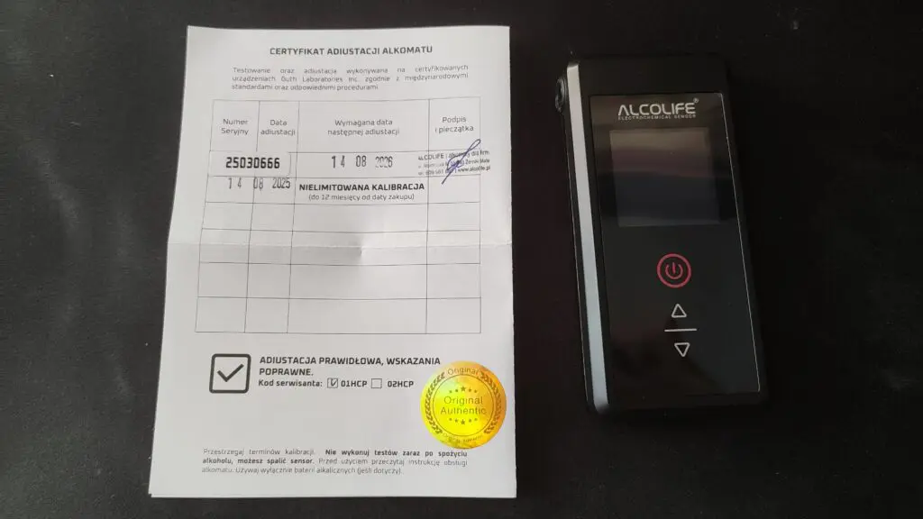 Alkomat Alcolife F2 Classic – mały i precyzyjny 34 Alcolife F2 Classic certyfikat