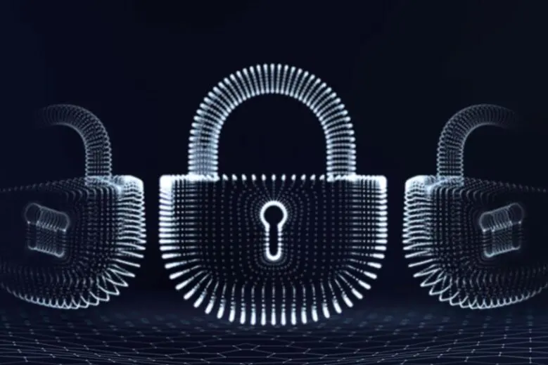 Cyfrowe kłódki na granatowym tle