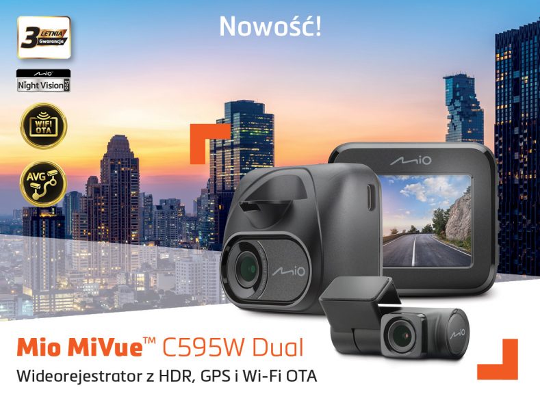 Nowy Mio MiVue C595W Dual – pełne bezpieczeństwo samochodu podczas jazdy i postoju