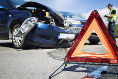 Road accident with smashed cars.