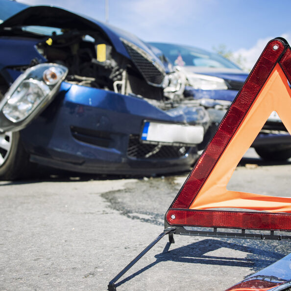 Road accident with smashed cars.