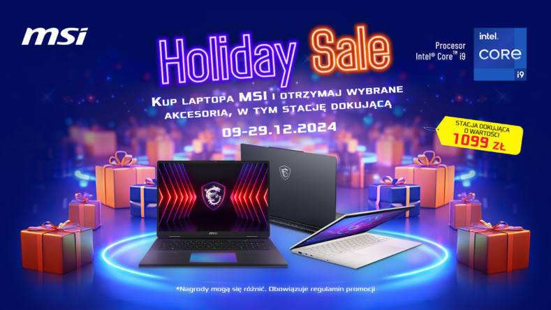 Holiday Sale. Kup laptopa MSI i otrzymaj wybrane akcesoria, w tym stację dokującą