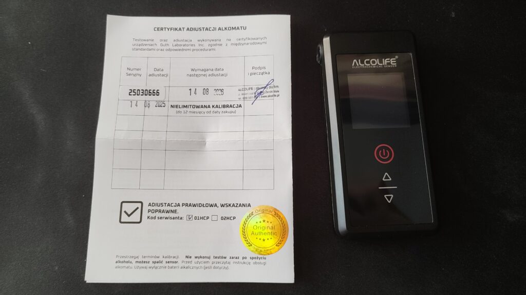 Alcolife F2 Classic certyfikat