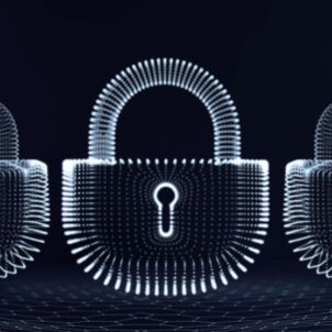 Zabezpieczenie sieci zgodnie z Dyrektywą NIS2 - zaproszenie na webinar 46 Cyfrowe kłódki na granatowym tle