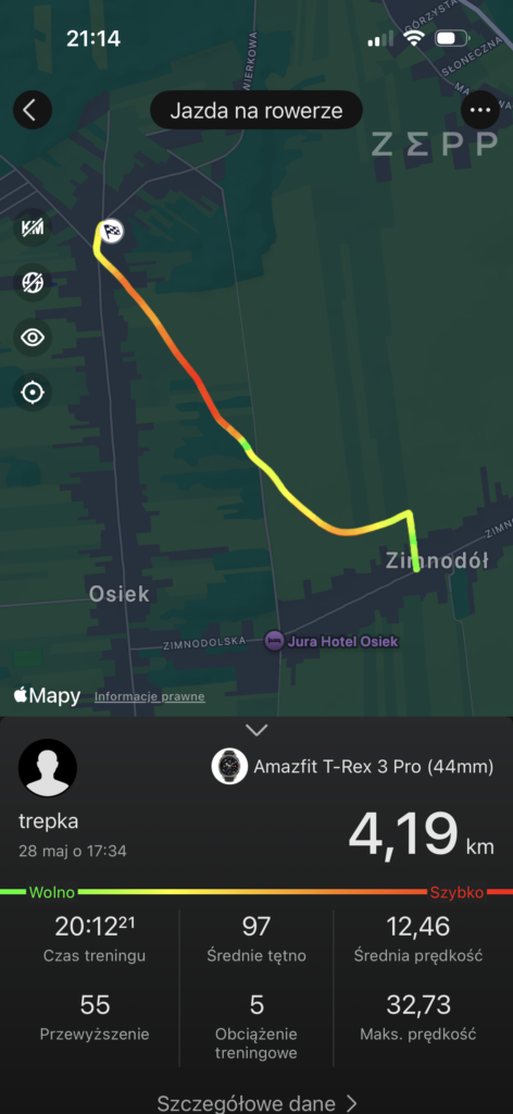 Recenzja Amazfit T-Rex 3 Pro 44 mm Tactical Black czyli mniejszy, czarny twardziel 48 Jazda w plenerze