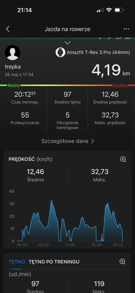 Recenzja Amazfit T-Rex 3 Pro 44 mm Tactical Black czyli mniejszy, czarny twardziel 49 Jazda w plenerze