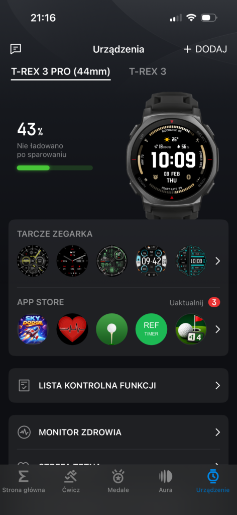 Recenzja Amazfit T-Rex 3 Pro 44 mm Tactical Black czyli mniejszy, czarny twardziel 37 Aplikacja