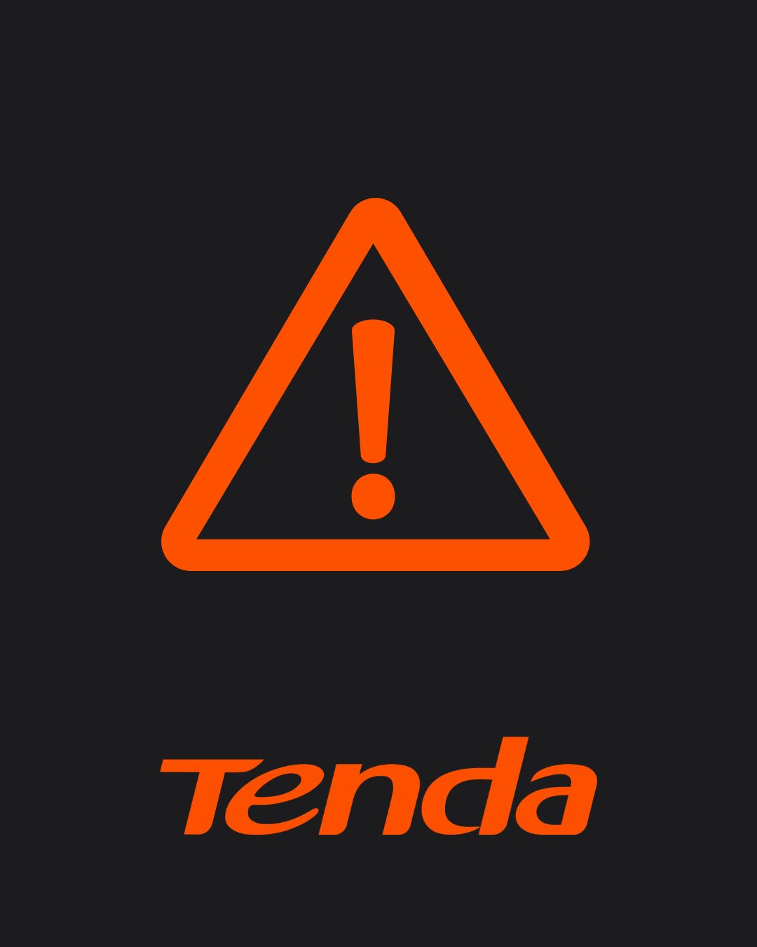 tenda komunikat Pomarańczowa ikonka Uwaga na czarnym tle, pod nią logo Tenda